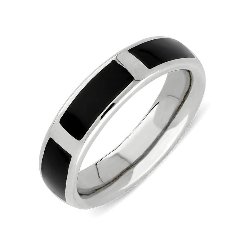 Sterling Silver Whitby Jet Heritage Gap 6mm Wedding Band - Silver