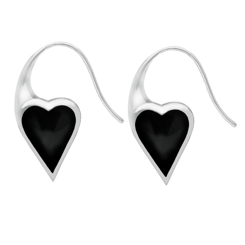 Sterling Silver Whitby Jet Eclipse Heart Drop Earrings - Option1 Value Silver