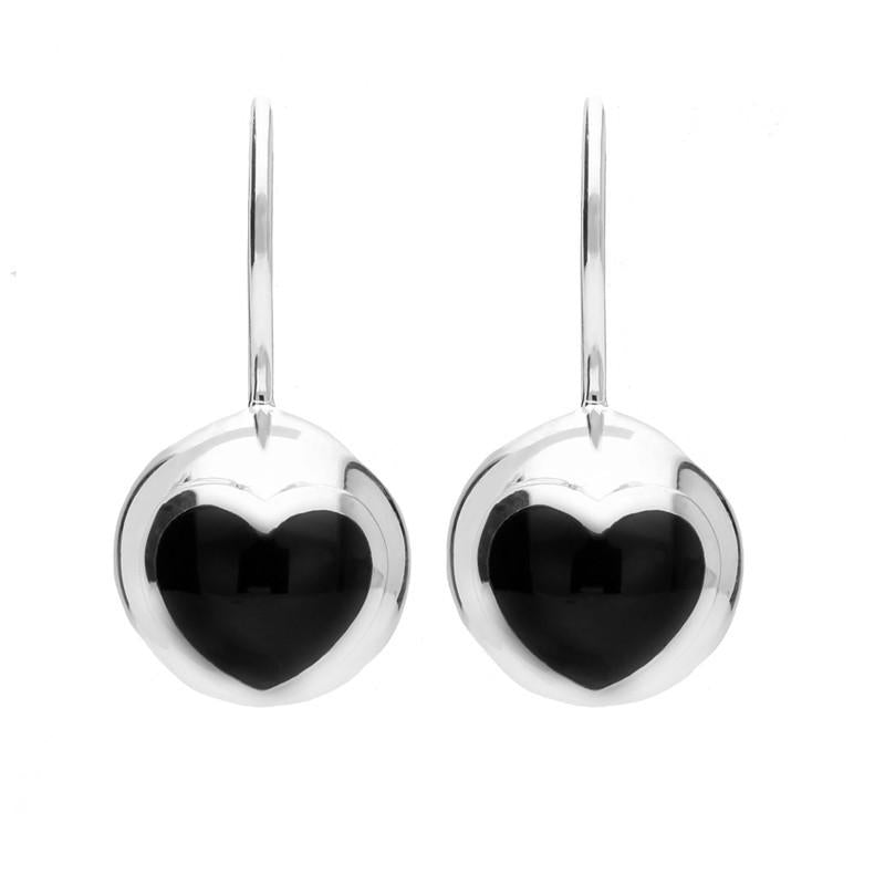 Sterling Silver Whitby Jet Eclipse Heart Sphere Hook Earrings - Option1 Value Silver