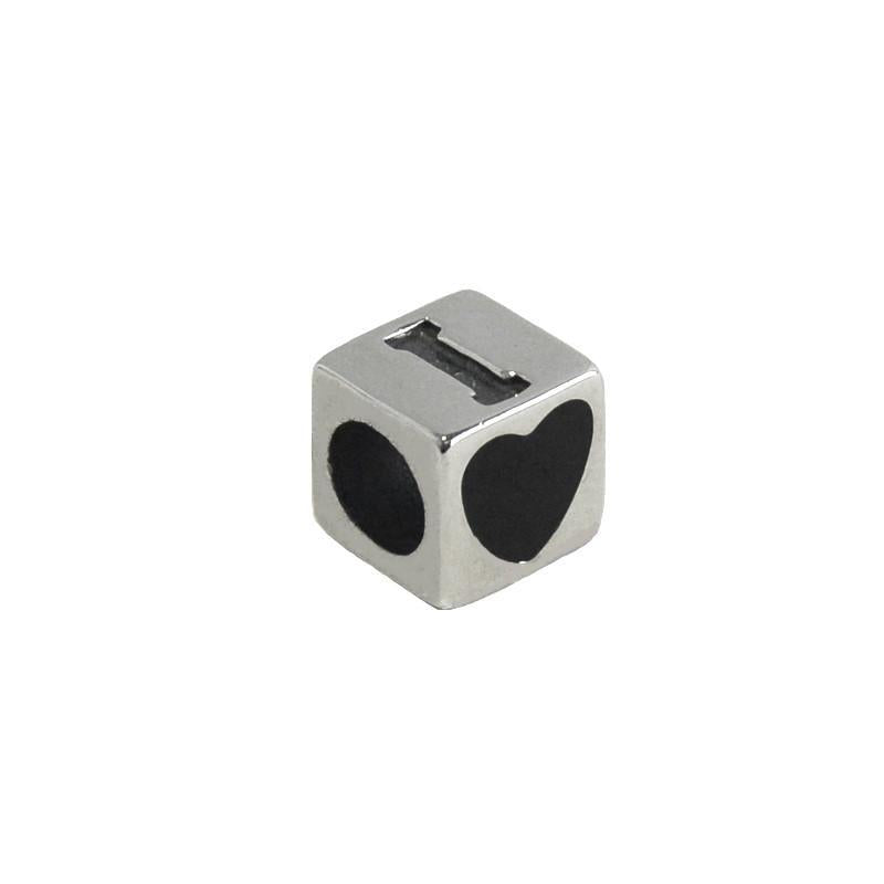 Sterling Silver Whitby Jet I Love U Cube Charm - Silver