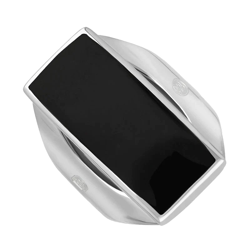 Sterling Silver Whitby Jet King's Coronation Hallmark Medium Oblong Ring - V