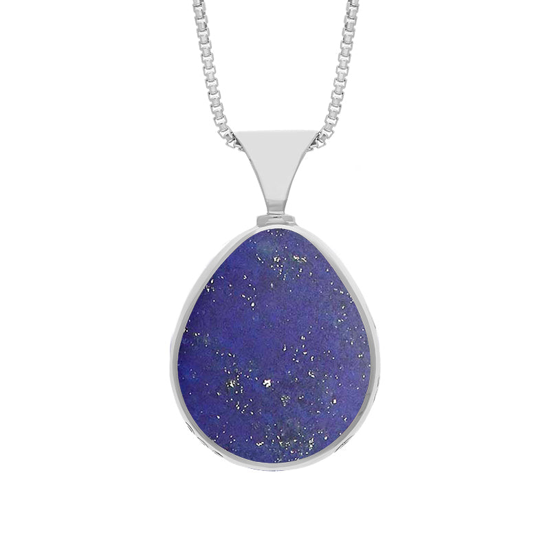 Sterling Sterling Silver Whitby Jet Lapis King's Coronation Hallmark Double Sided Pear-shaped Necklace