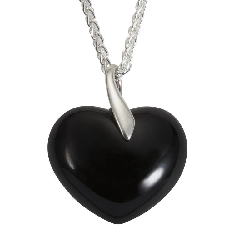 Sterling Silver Whitby Jet Heritage Large Bail Heart Necklace - Silver