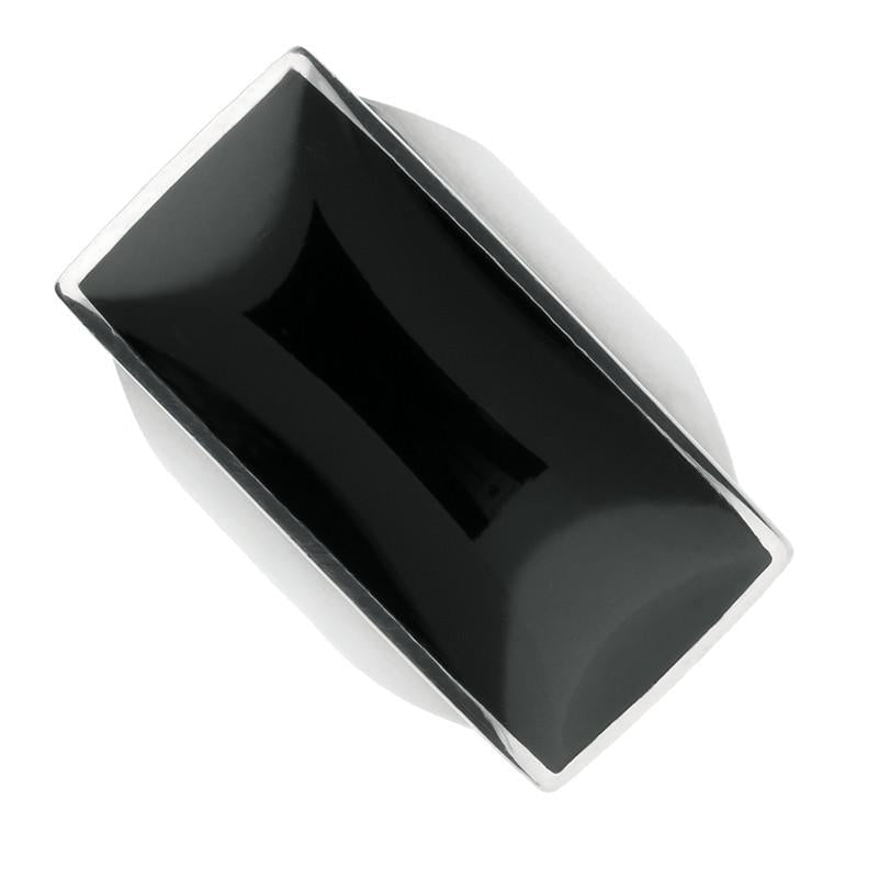 Sterling Silver Whitby Jet Large Oblong Ring - Silver