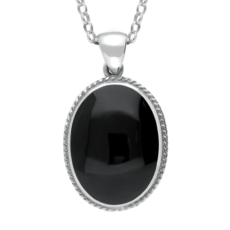 Sterling Silver Whitby Jet Heritage Rope Edge Large Oval Pendant