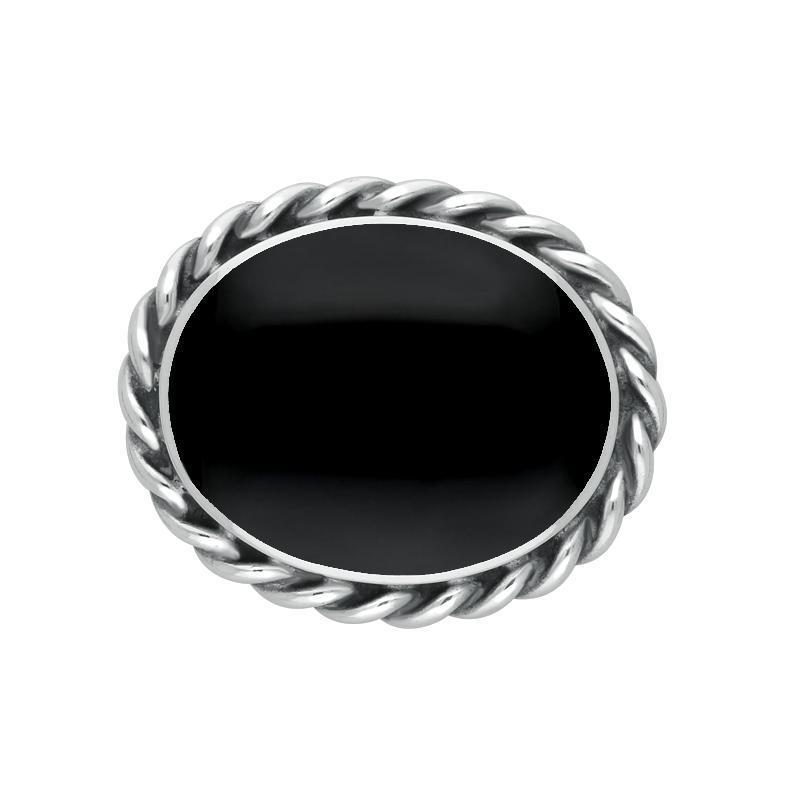 Sterling Silver Whitby Jet Heritage Large Rope Twist Edge Brooch - Silver