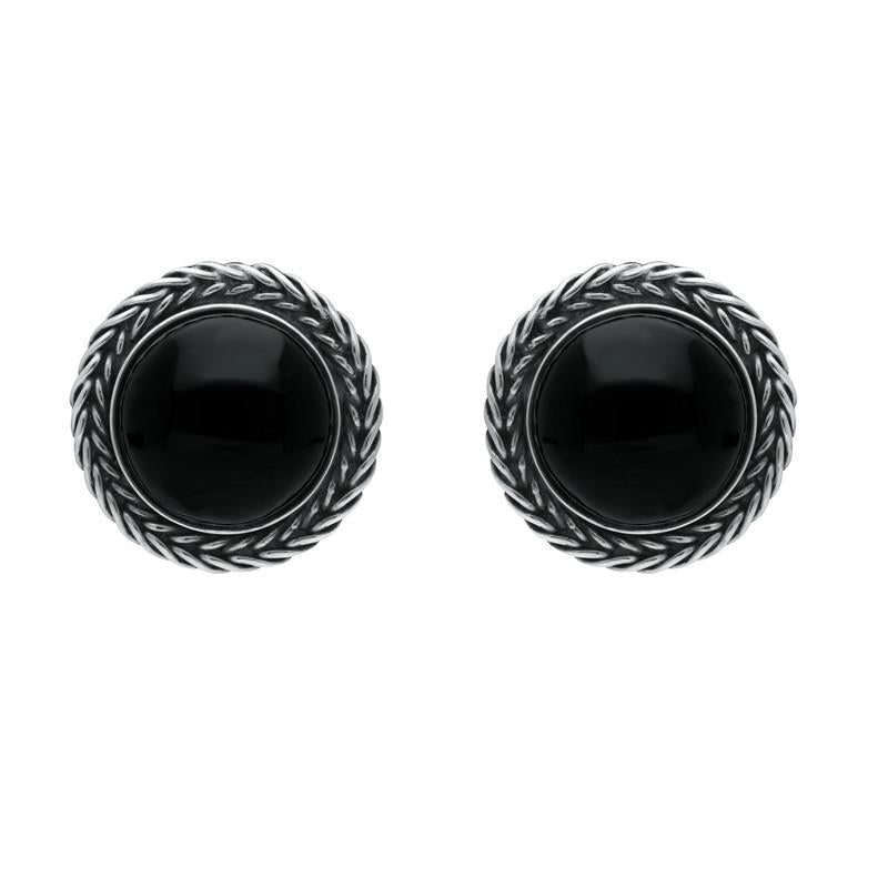 Sterling Silver Whitby Jet Large Round Foxtail Stud Earrings D - Option1 Value Silver