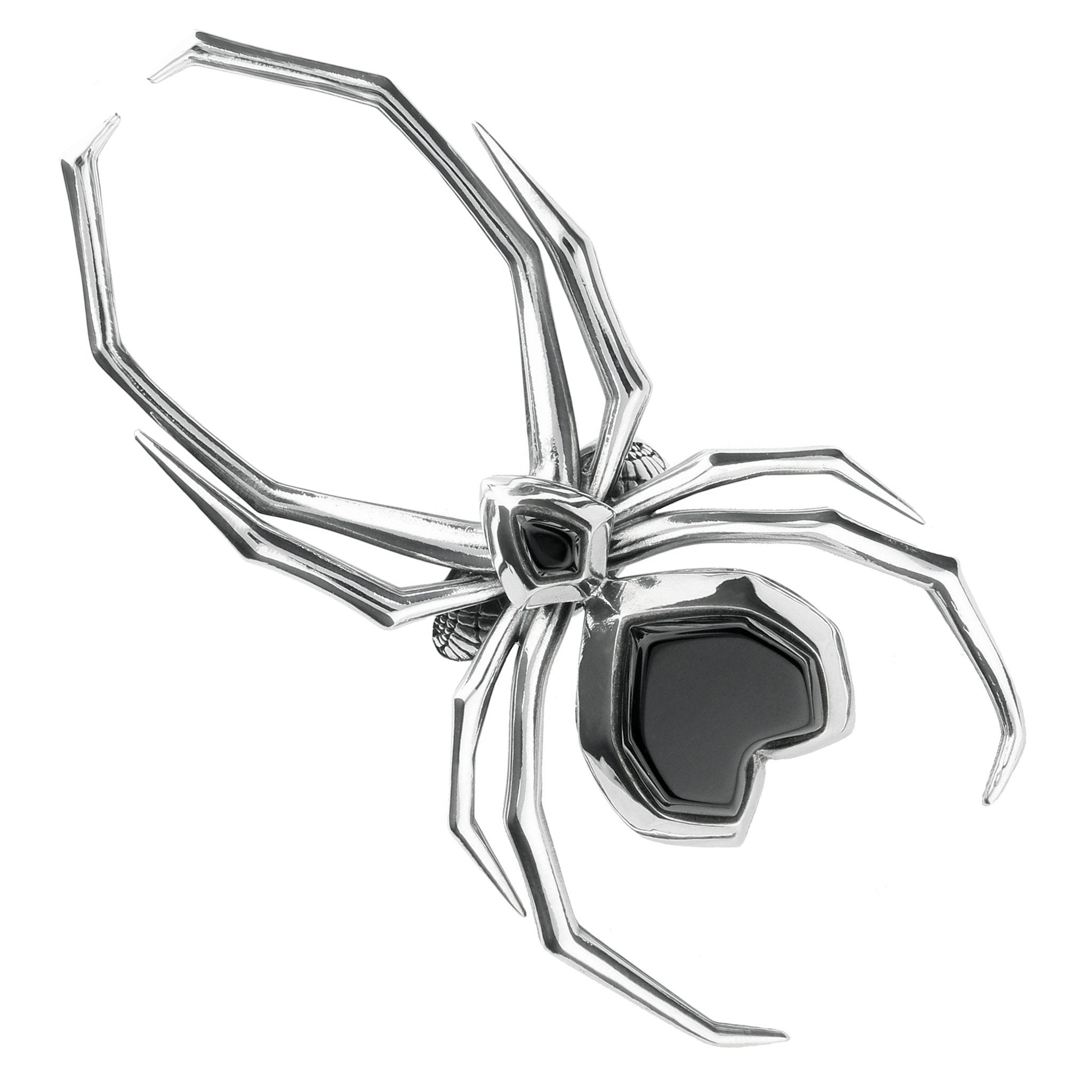 Sterling Silver Whitby Jet Gothic Large Spider Ring - Silver