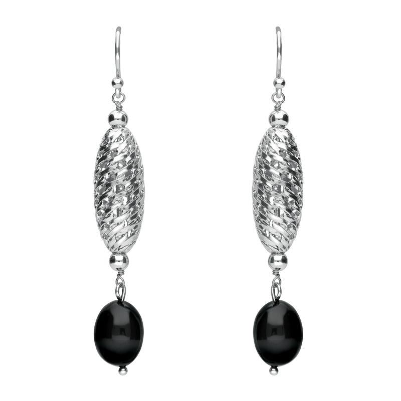 Sterling Silver Whitby Jet Lattice Drop Earrings - Silver