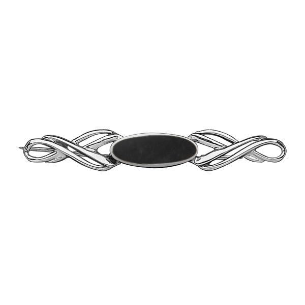 Sterling Silver Whitby Jet Heritage Long Oval Twisted Bar Brooch - Silver