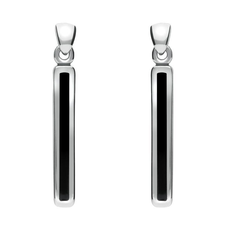 Sterling Silver Whitby Jet Short Slim Drop Earrings - Option1 Value Silver