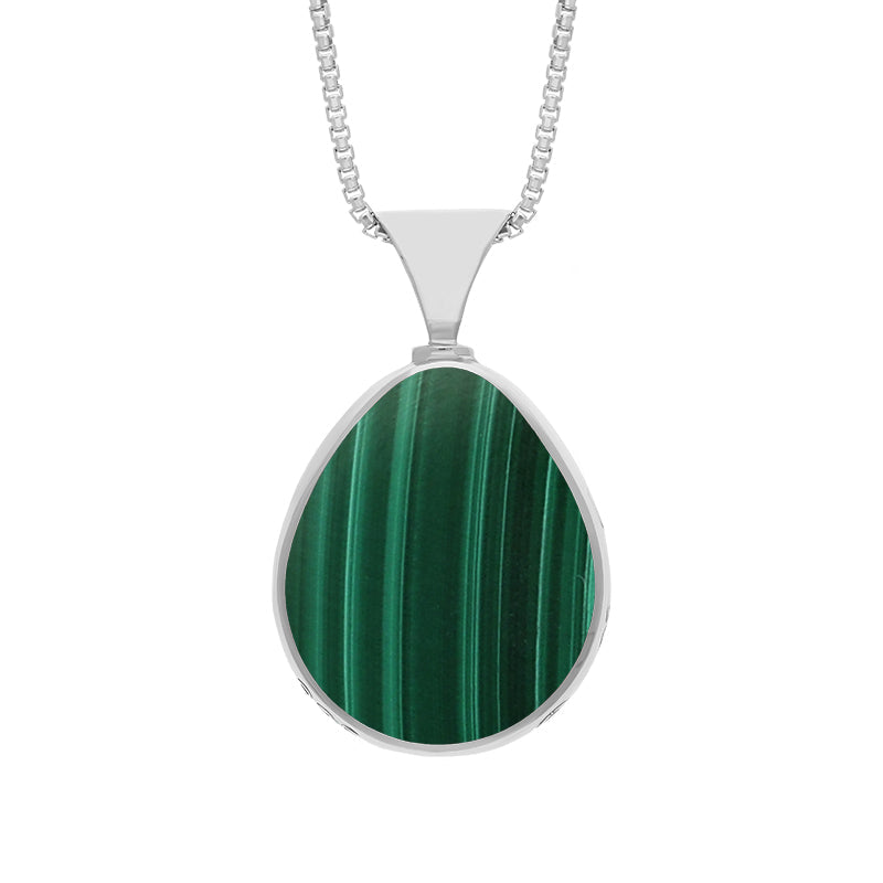 Sterling Sterling Silver Whitby Jet Malachite King's Coronation Hallmark Double Sided Pear-shaped Necklace