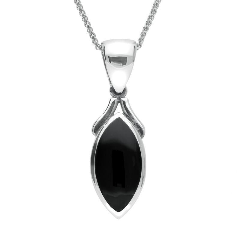 Sterling Silver Whitby Jet Marquise Necklace - Silver