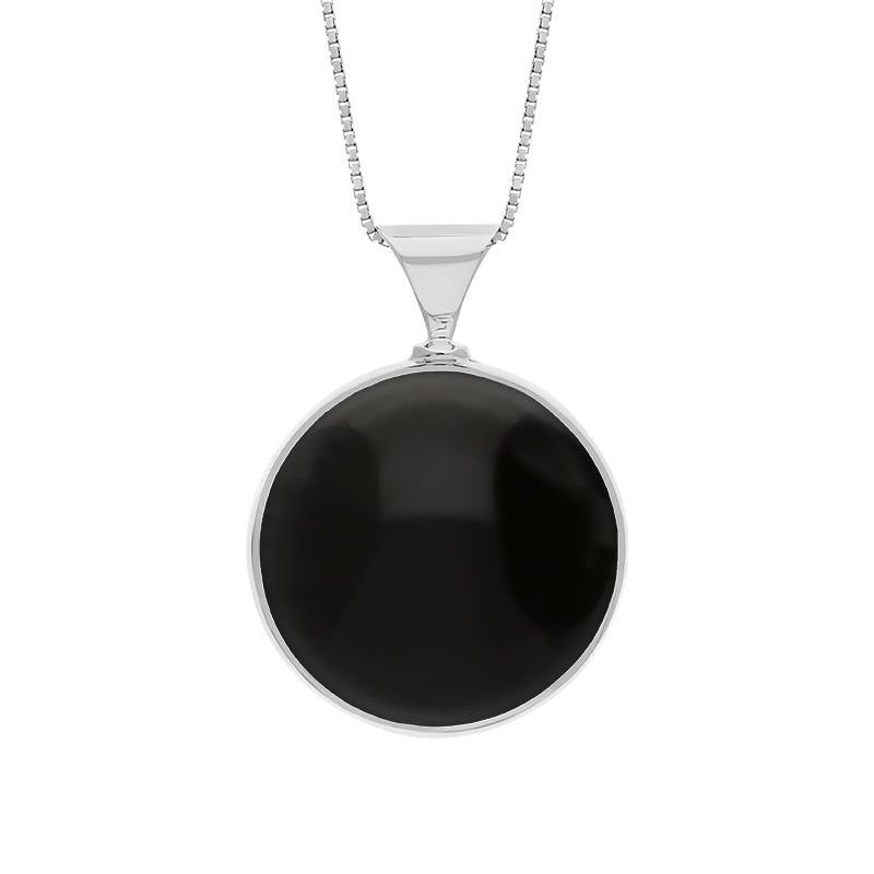 Sterling Silver Whitby Jet Mother of Pearl King's Coronation Hallmark Double Sided Round Necklace