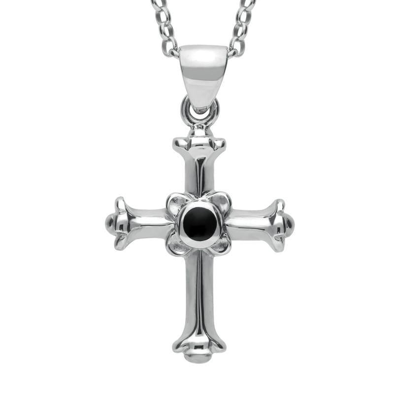 Sterling Silver Whitby Jet Norwich Cathedral Cross Necklace - Silver