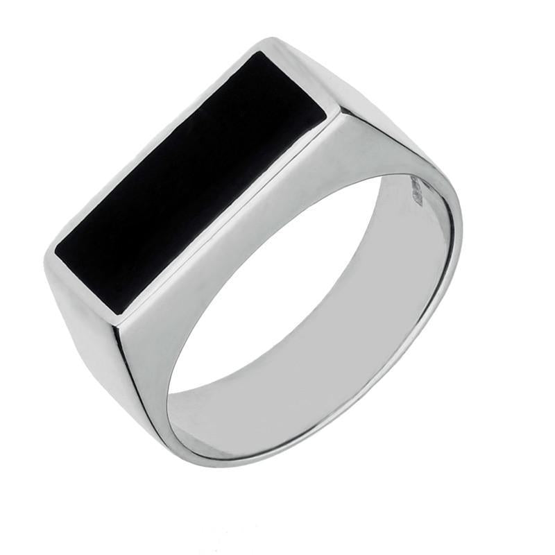 Sterling Silver Whitby Jet Oblong Flat Top Signet Ring - Silver