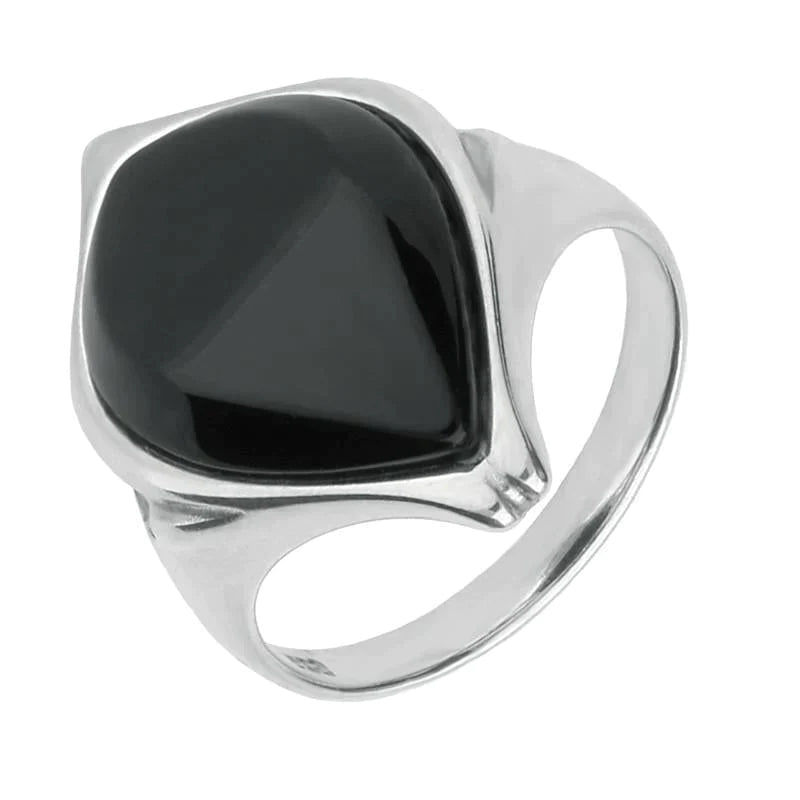 Sterling Silver Whitby Jet Open Shank Pear Ring - Silver