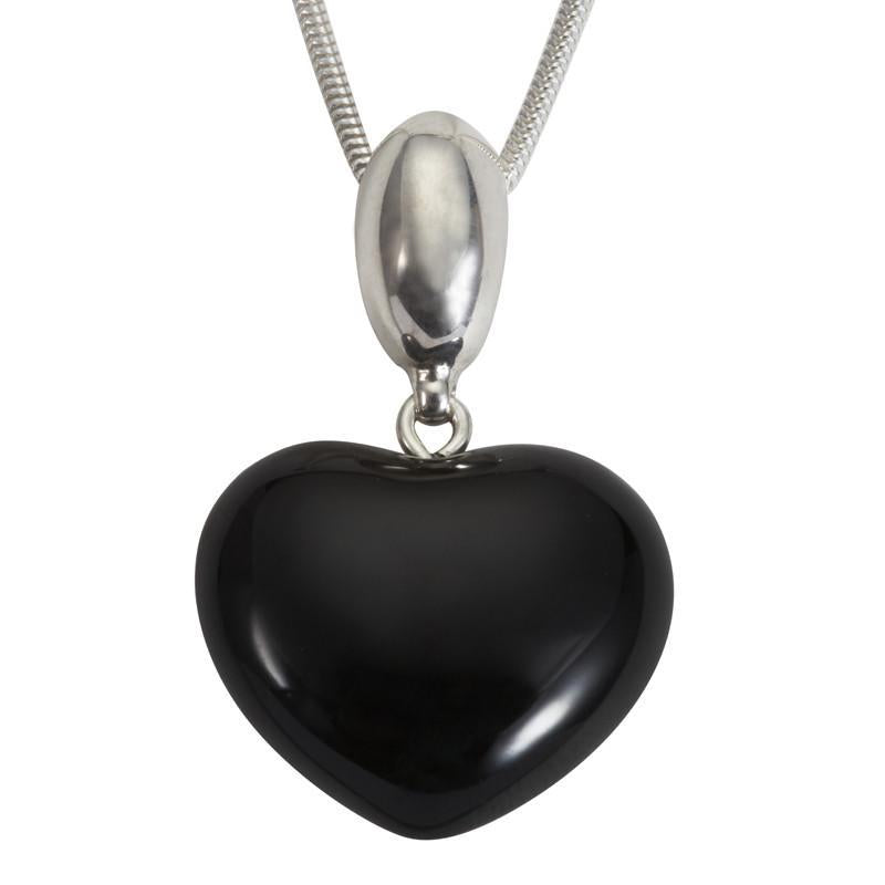 Sterling Silver Whitby Jet Oval Bail Heart Large Necklace - Silver