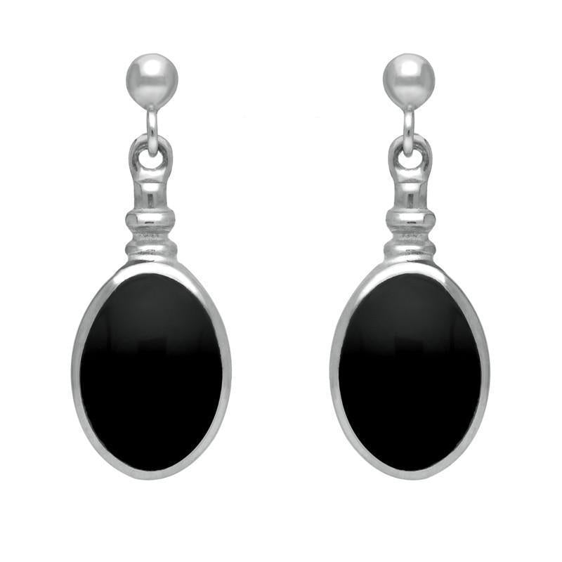 Sterling Silver Whitby Jet Oval Bottle Top Drop Earrings - Silver