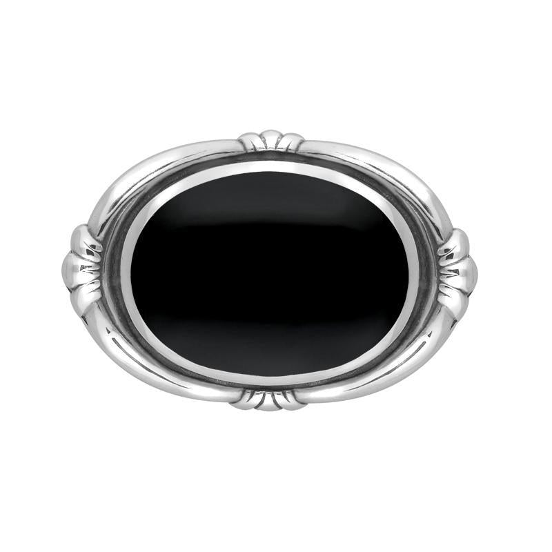 Sterling Silver Whitby Jet Heritage Oval Fleur Brooch - Silver