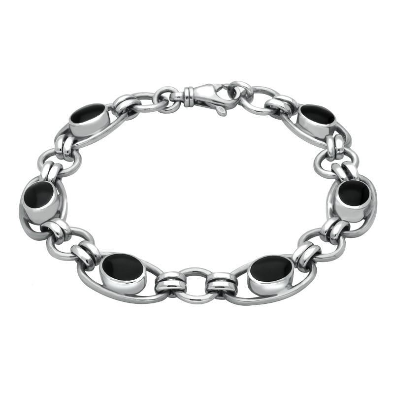 Sterling Silver Whitby Jet Heritage Oval Loop Link Bracelet - Silver