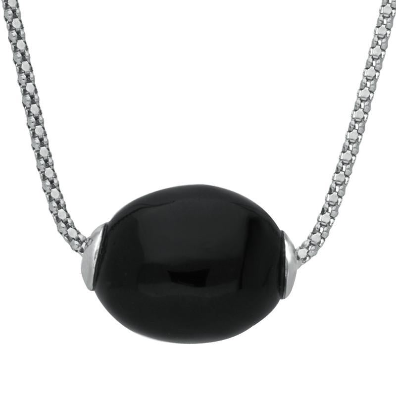 Sterling Silver Whitby Jet Heritage Oval Moving Bead Necklace - Silver