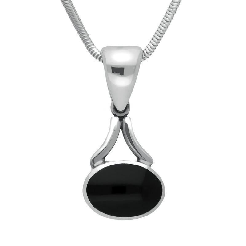 Sterling Silver Whitby Jet Heritage Oval Necklace - Silver