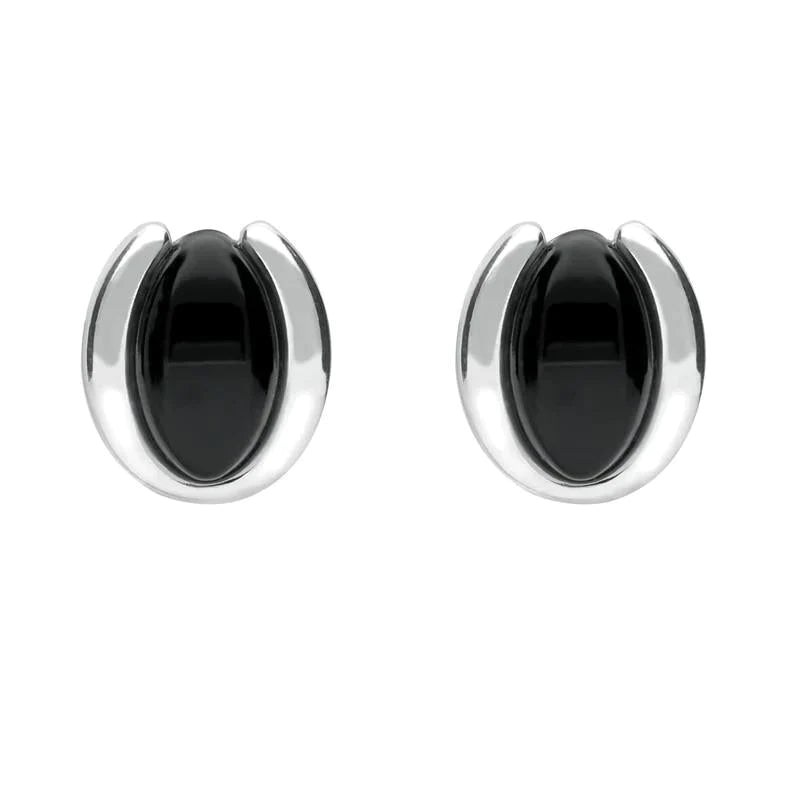 Sterling Silver Whitby Jet Oval Part Set Stud Earrings - Option1 Value Silver