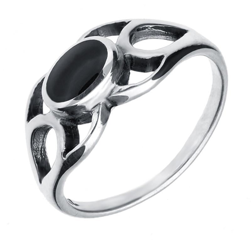 Sterling Silver Whitby Jet Oval Lattice Ring - Silver