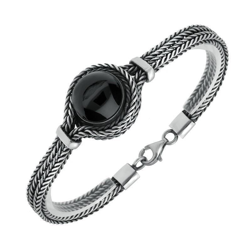 Sterling Silver Whitby Jet Foxtail Overlapping Round Bracelet - Silver