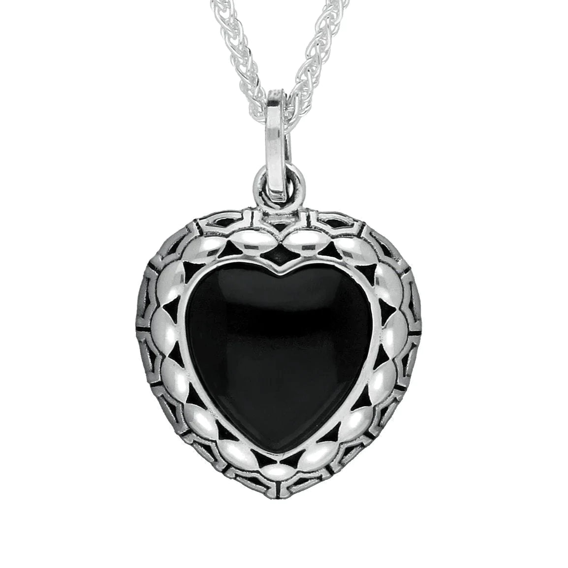 Sterling Silver Whitby Jet Oxidised Heart Necklace - Silver