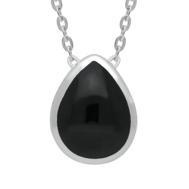 Sterling Silver Whitby Jet Eclipse Pear Pendant Necklace - Option1 Value Silver
