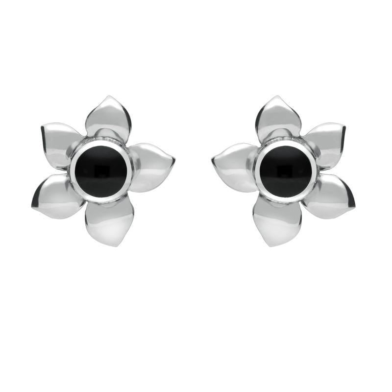 Sterling Silver Whitby Jet Petal Stud Earrings - Option1 Value Silver