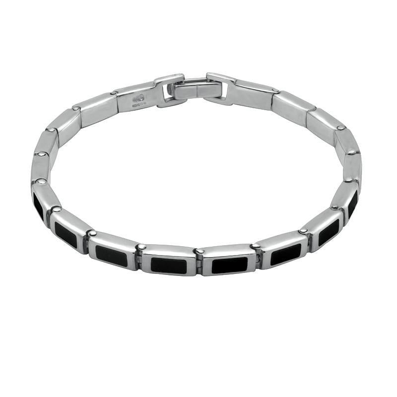 Sterling Silver Whitby Jet Heritage Petite Oblong Bracelet - Silver
