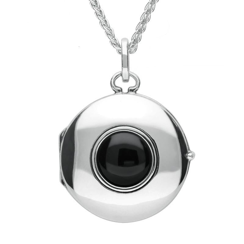 Sterling Silver Whitby Jet Heritage Plain Round Locket - Silver