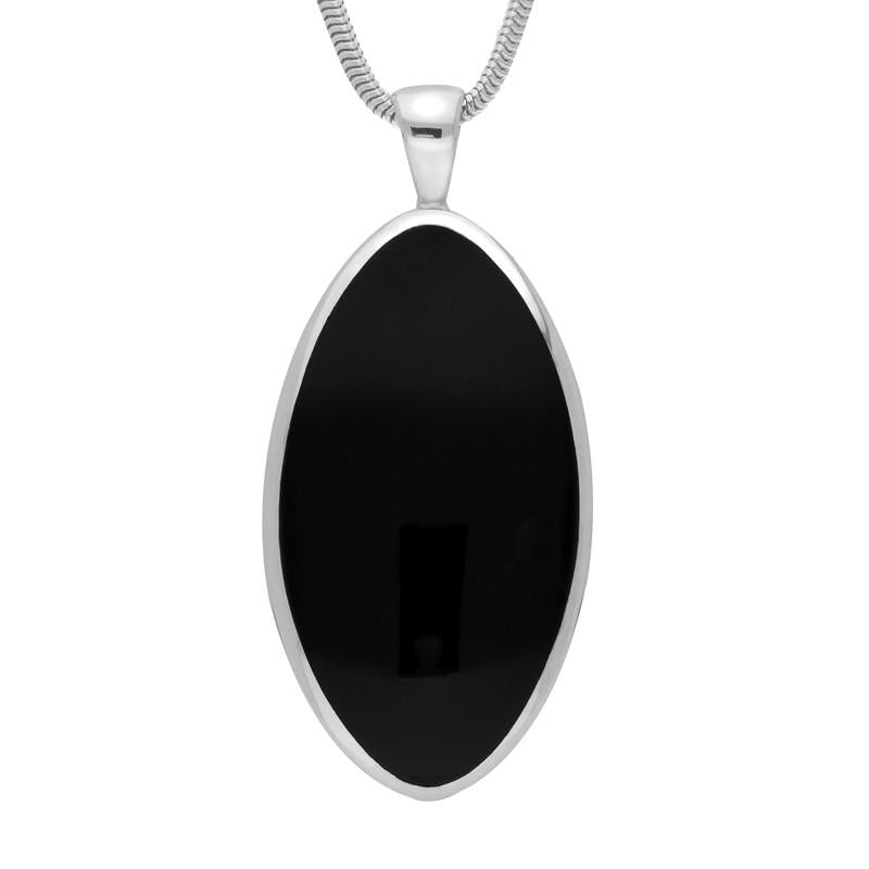 Sterling Silver Whitby Jet Large Oval Necklace - Silver