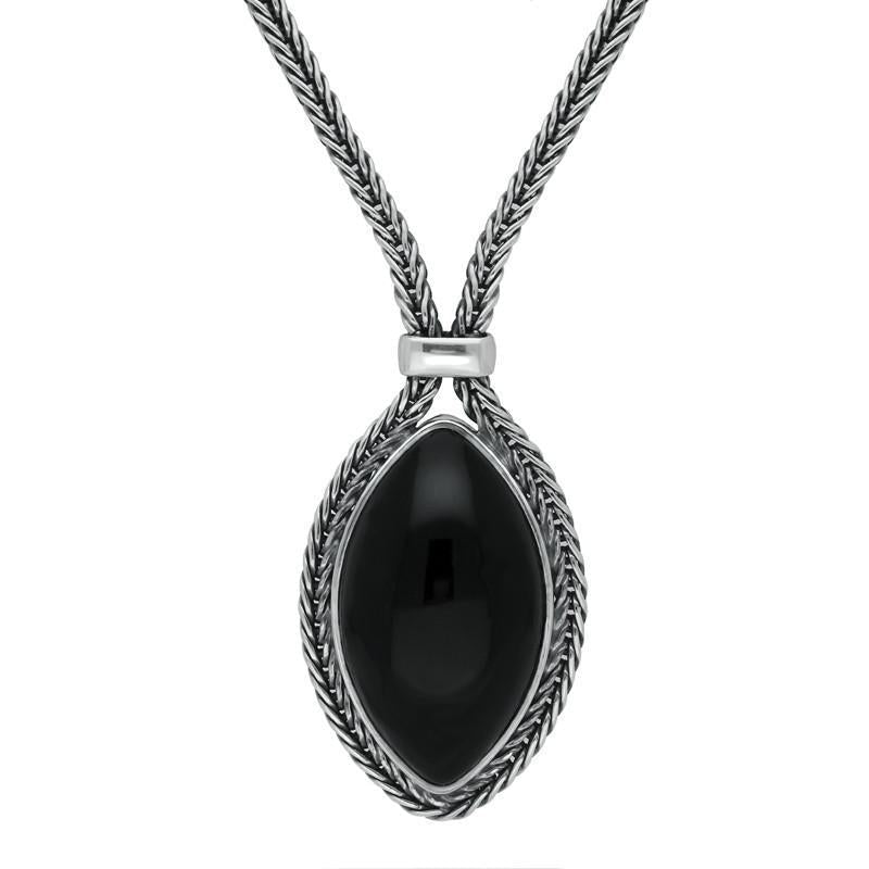 Sterling Silver Whitby Jet Portrait Marquise Necklace - Option1 Value Silver