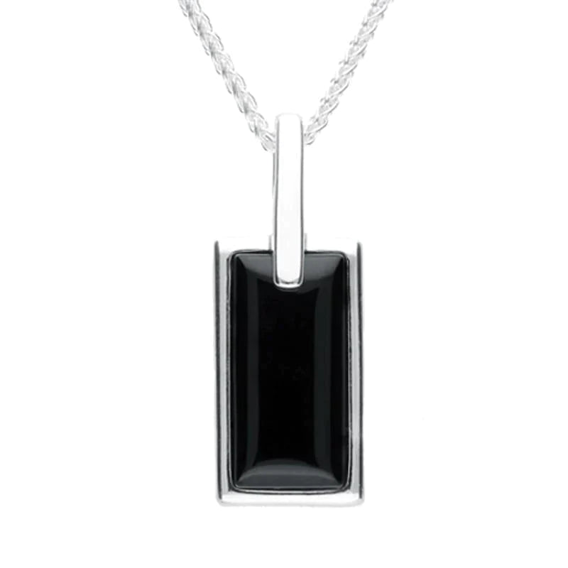 Sterling Silver Whitby Jet Heritage Rectangle Necklace - Silver
