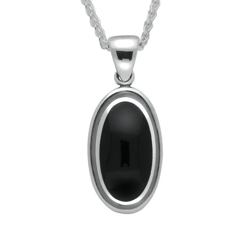 Sterling Silver Whitby Jet Heritage Ribbed Oval Necklace
