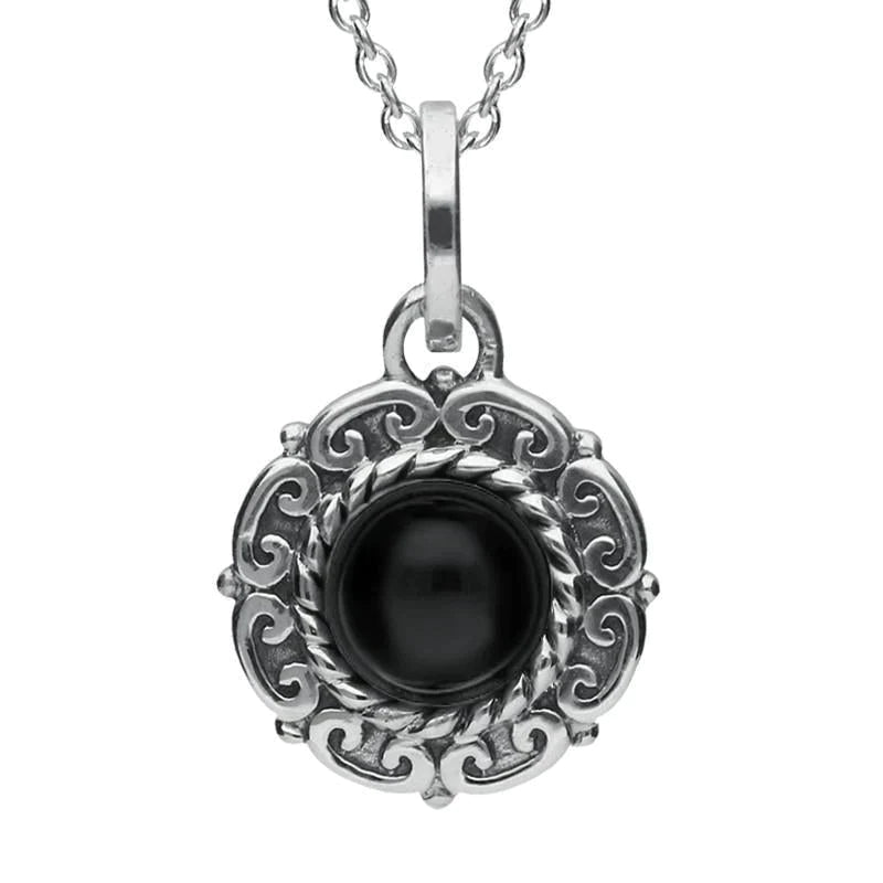 Sterling Silver Whitby Jet Rope Edge Beaded Necklace - Silver