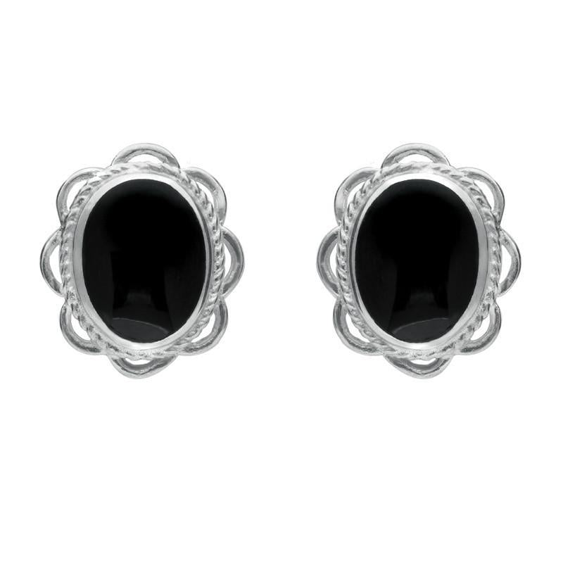 Sterling Silver Whitby Jet Rope Frill Edge Stud Earrings - Option1 Value Silver