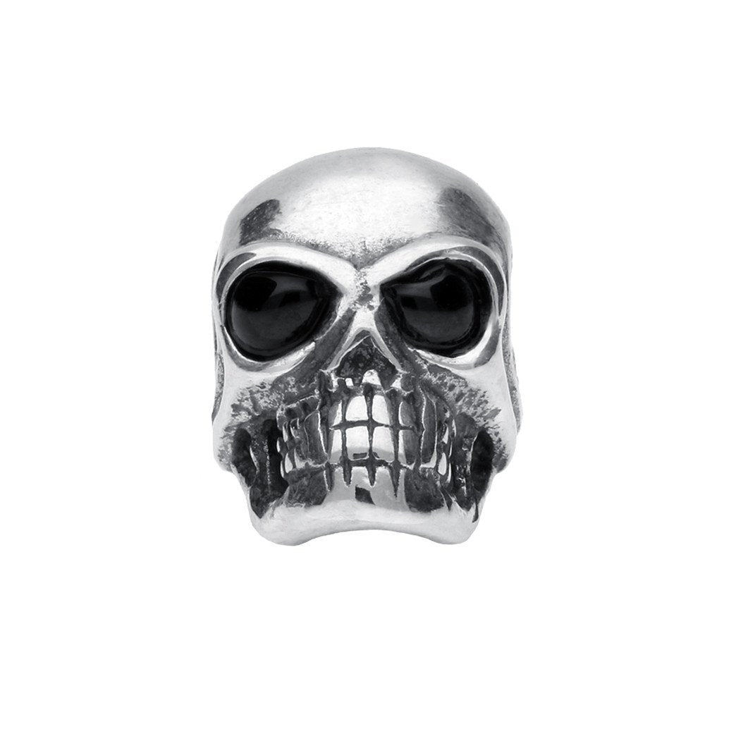 Sterling Silver Whitby Jet Skull Charm - Silver