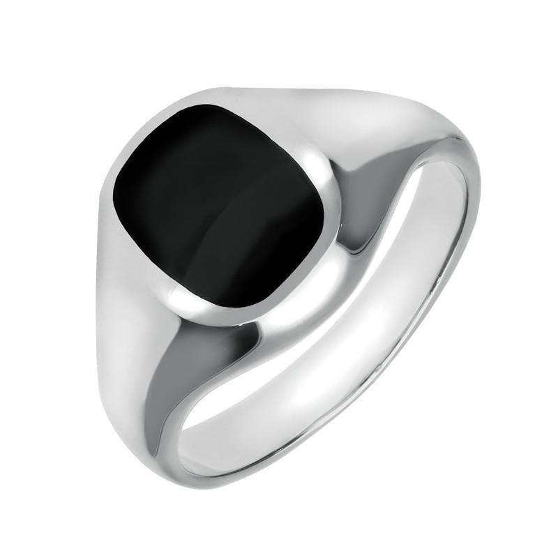 Sterling Silver Whitby Jet Small Cushion Signet Ring - Silver