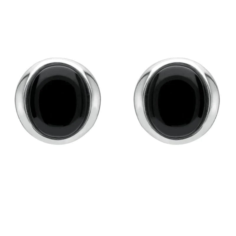 Sterling Silver Whitby Jet Small Oval Wave Stud Earrings - Option1 Value Silver