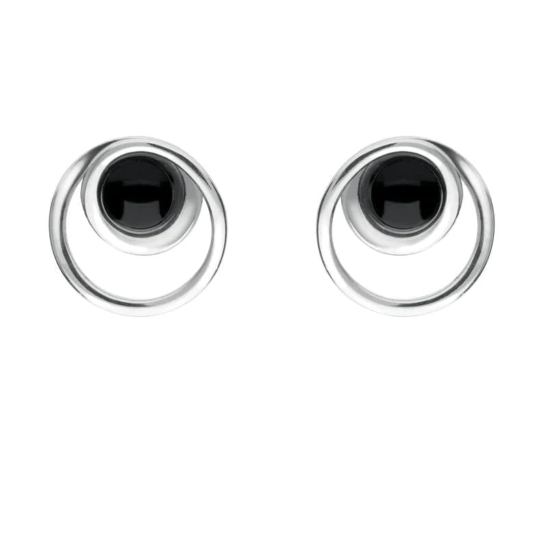 Sterling Silver Whitby Jet Small Round Swirl Stud Earrings - Silver