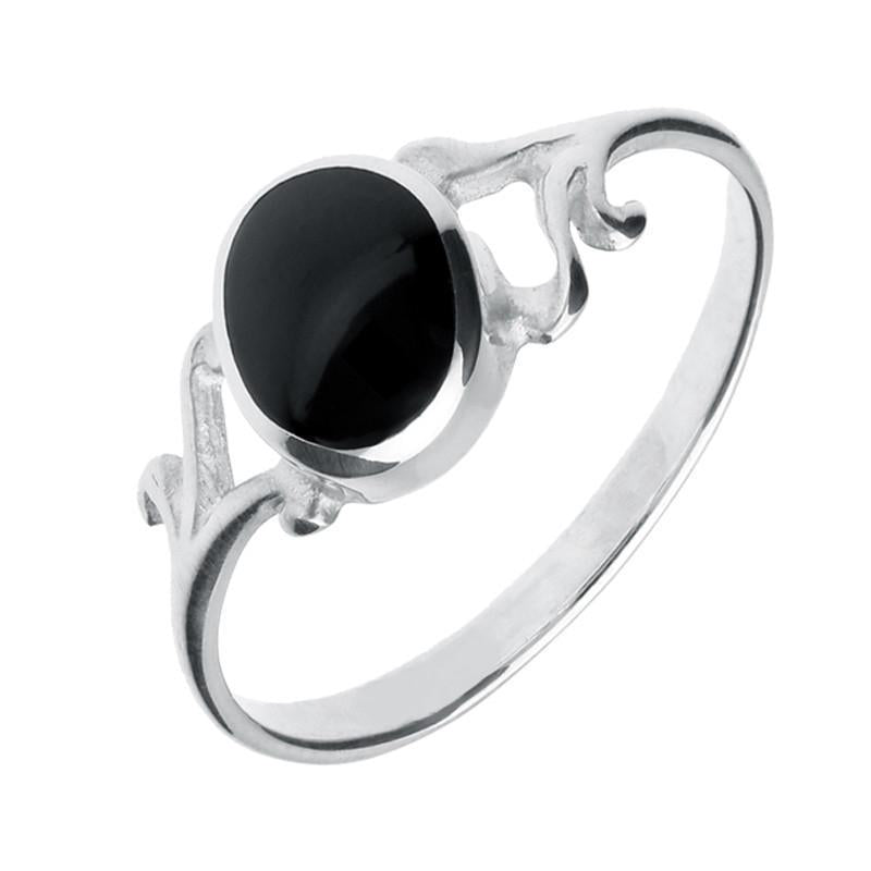 Sterling Silver Whitby Jet Small Scroll Ring