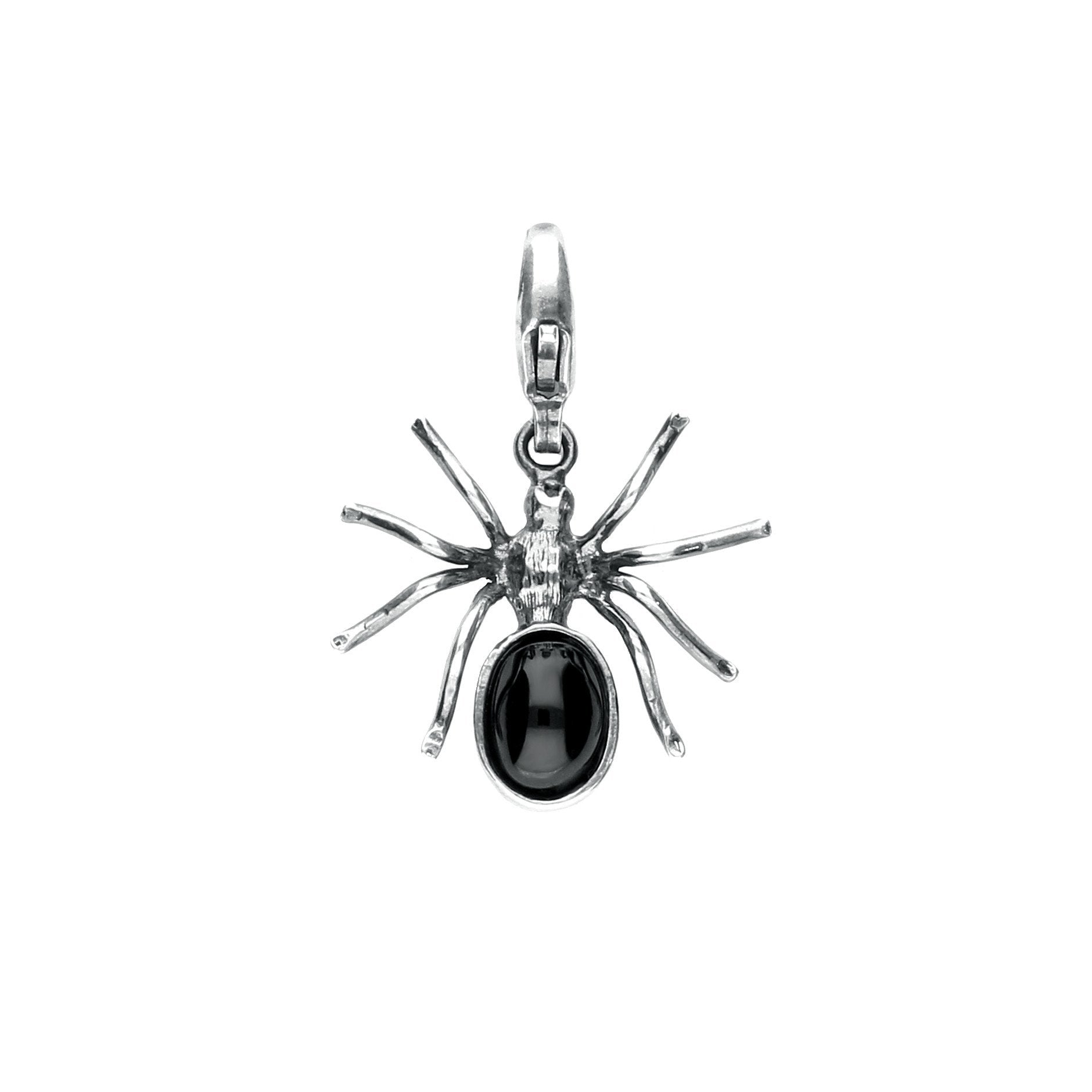 Sterling Silver Whitby Jet Spider Clip Charm - Silver