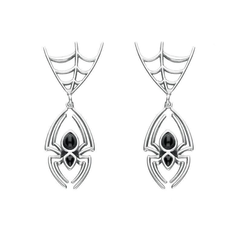 Sterling Silver Whitby Jet Spider Web Top Earrings - Silver