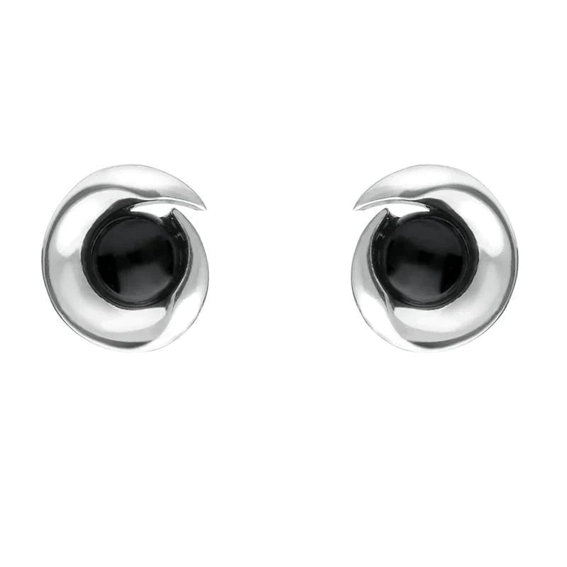 Sterling Silver Whitby Jet Spiral Stud Earrings