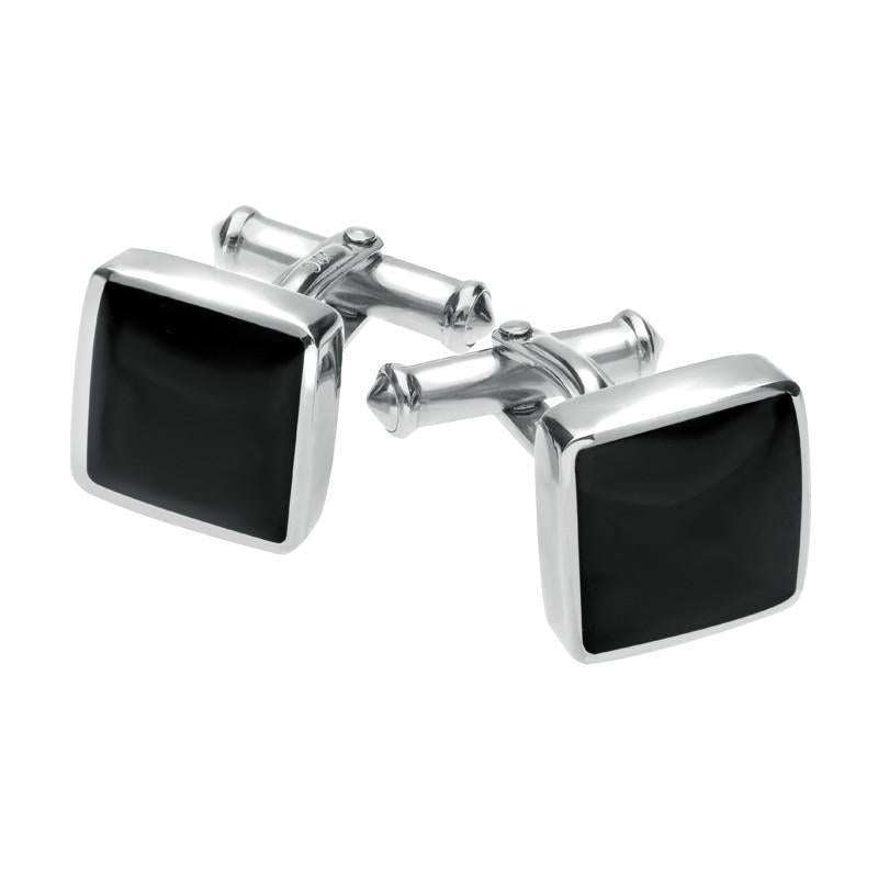 Sterling Silver Whitby Jet Square Cufflinks